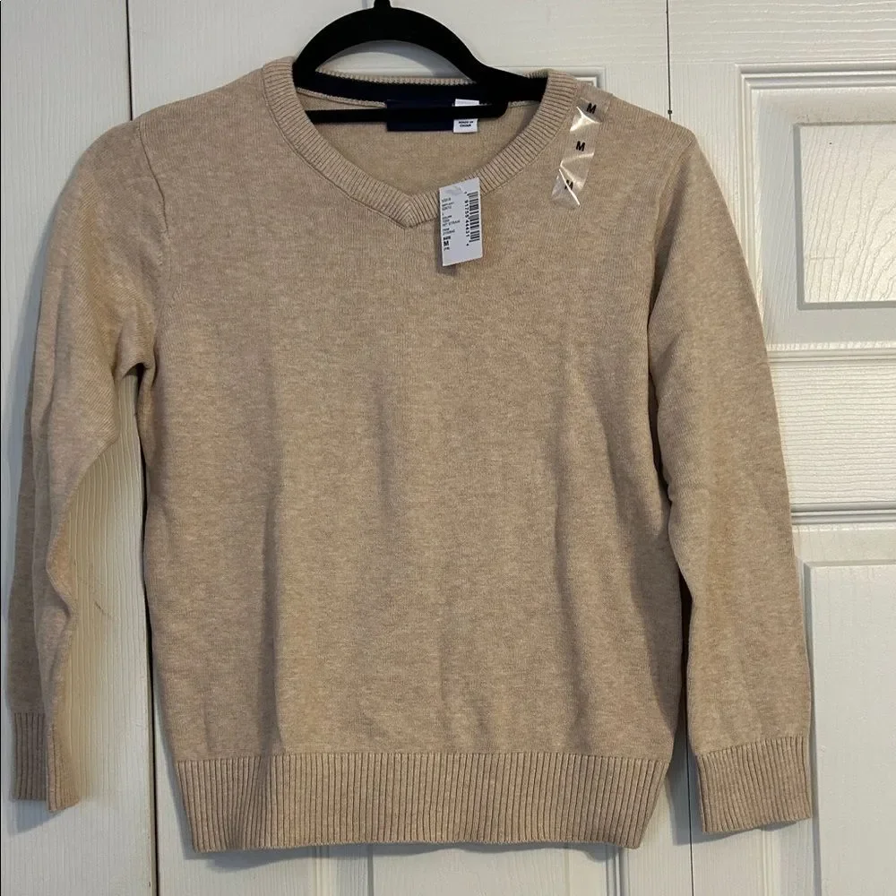THE CHILDREN'S PLACE Medium 7 8 NWT Tan Straw Cream V-Neck Lightweight Sweater
